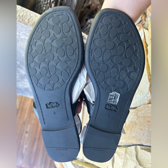 Coach Jenna Signature Chain T-Bar Black leather Sandals Sz-8. R - Picture 12 of 12